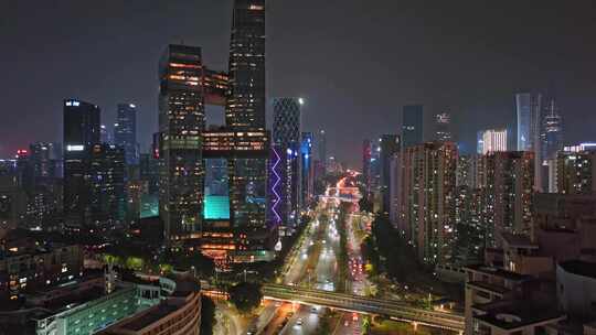 深圳城市夜景航拍俯瞰车流不息的繁华景象