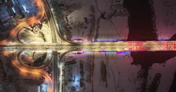 吉林江湾大桥立交桥夜景俯拍