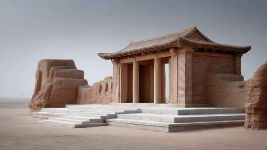 苍凉大漠中的古老建筑遗址