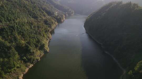 航拍水库黎平双江水库发电站