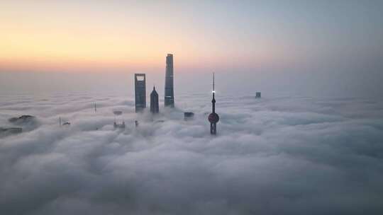 上海日出 上海平流雾航拍 上海高度陆家嘴