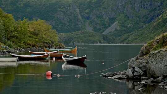 划艇，船，山，Lofoten