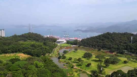 航拍深圳盐田恩上湿地公园风景