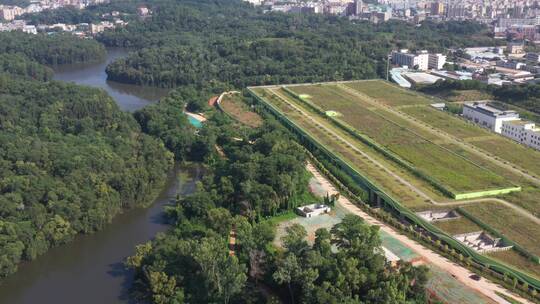 航拍深圳龙华区观澜城市科学绿化