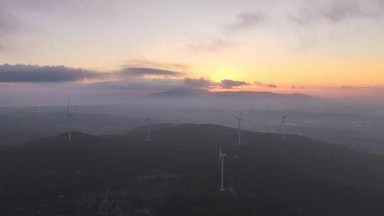 风电 风车 日出 海岛风力发电 海上新能源