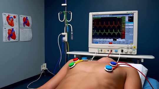 医院患者接受心电图检查素材