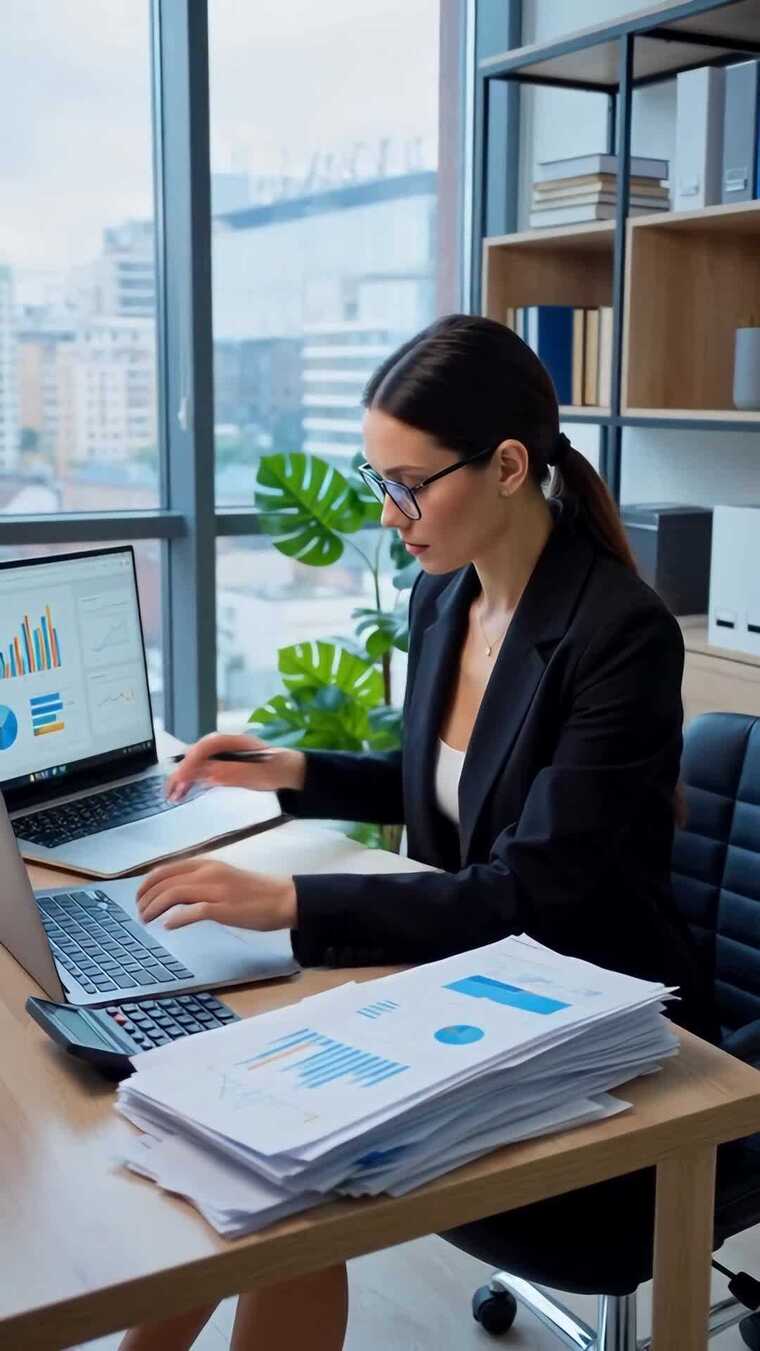 女商人办公室使用笔记本电脑办公