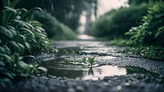 雨季下雨森林树木热带雨林潮湿