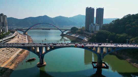 视频合集航拍梧州万秀区桥梁多镜头建筑风光