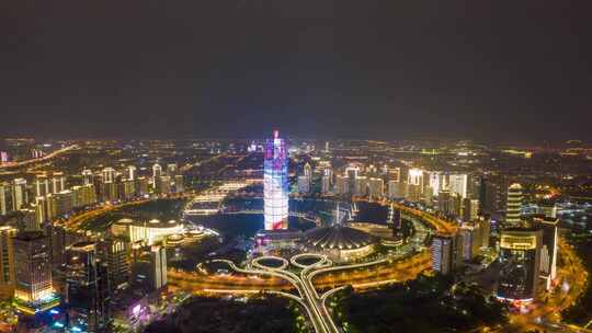 郑州市民广场郑东新区CBD夜景航拍移动