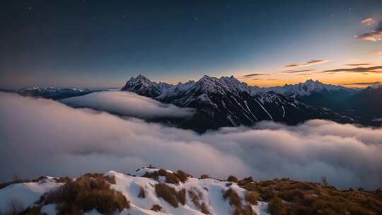 雪山云海星空全景