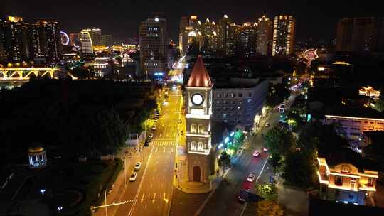 中国天津城市夜景灯光航拍