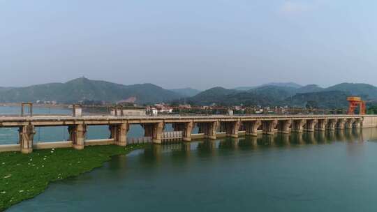 横县西津水库大坝水库航拍