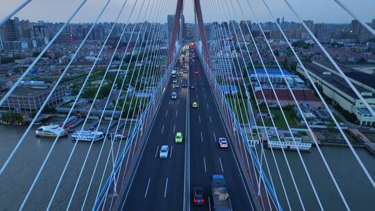 上海杨浦大桥桥梁交通穿越航拍