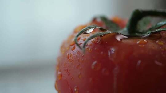 特写水滴落在西红柿上