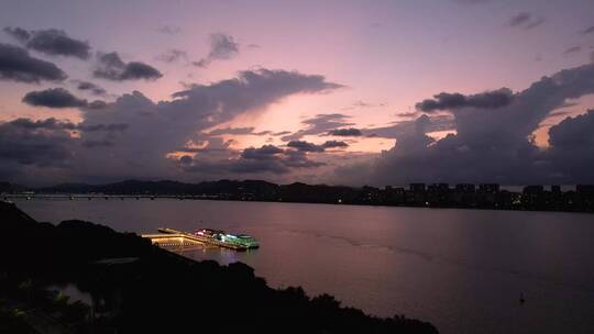 4K航拍杭州钱塘江夜游滨江码头夜景视频合集