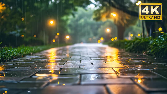 小道雨景下雨苏州园林烟雨江南风光风景