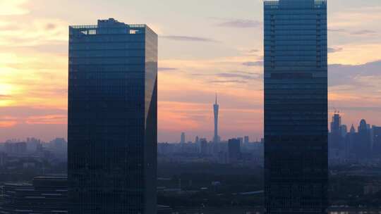 中国广东广州生物岛日落夜景航拍