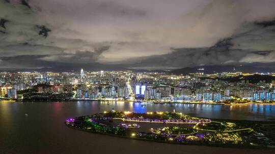 浙江温州夜景江心屿航拍延时8K