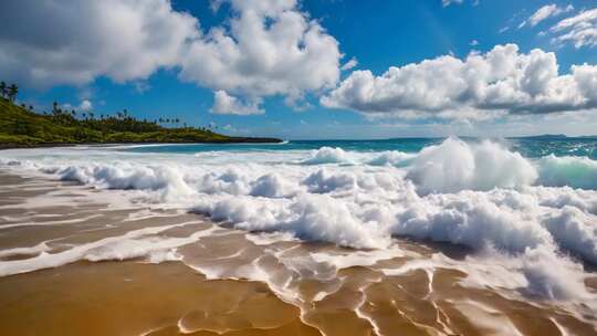 海浪拍打沙滩海景