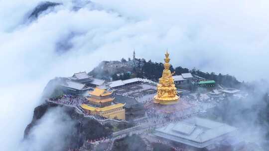 峨眉山金顶云海万佛顶水墨画风航拍合集