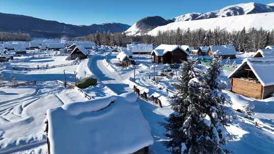 4K航拍禾木村雪景