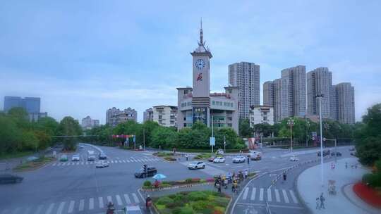 高清航拍四川眉山彭山彭祖长寿牌坊广场