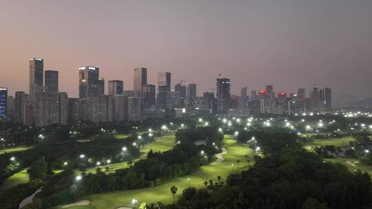 深圳南山区深圳湾日落晚霞夜景航拍