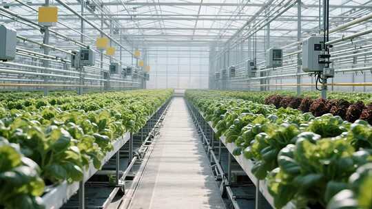 温室大棚内蔬菜种植场景