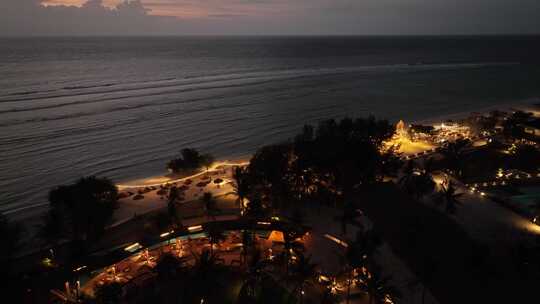 印尼龙目岛吉利群岛海滨夜景自然风光航拍