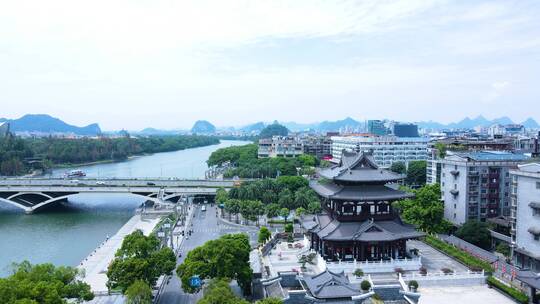 桂林漓江逍遥楼航拍城市风景风光