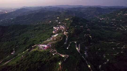 成都龙泉山观景台和龙泉山脉日落夜景航拍