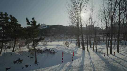 威海冬天雪景电视剧电影棚拍绿幕实拍素材8k