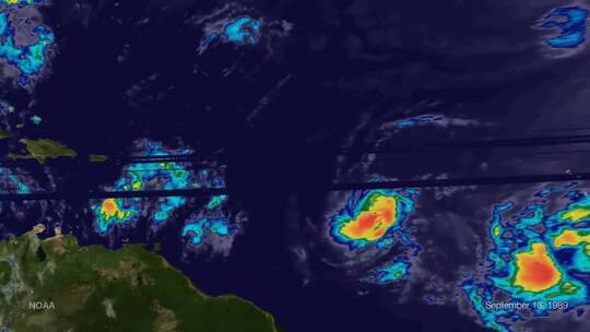 卫星影像雨果飓风横跨加勒比海