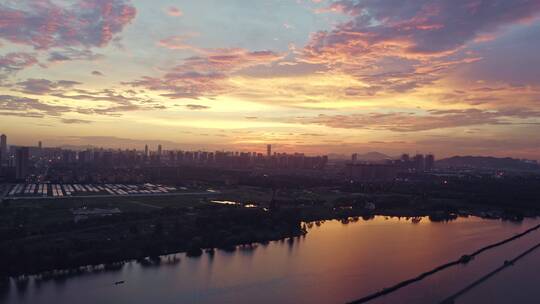 镜湖国家城市湿地中心 犭央犭茶湖晚霞风景