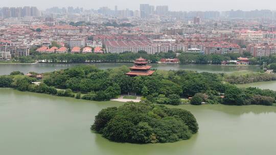 福建泉州西湖公园刺桐阁航拍