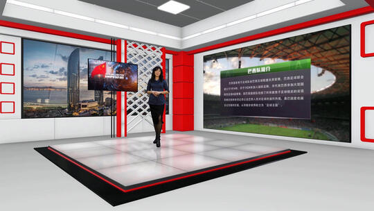 3D红色大屏幕新闻演播室虚拟直播间主持场景