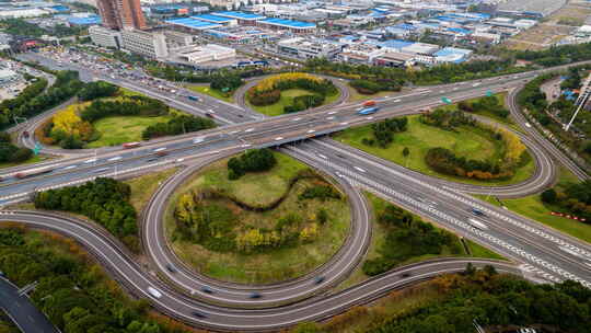 城市立交桥交通车流航拍延时摄影