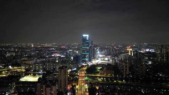 航拍广东东莞鸿福大桥首铸万科广场夜景