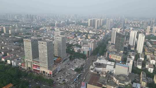 航拍山东济宁大景城市天际线