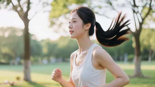 女子公园跑步健身画面