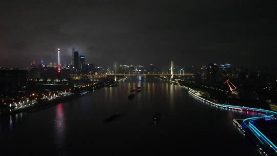 上海世博园黄浦江夜景4K航拍