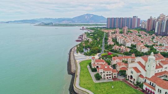 航拍漳州港卡达凯斯海岸线美景