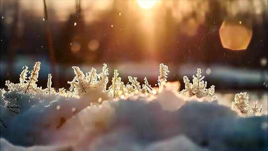 冬天冬季雪景冰晶雪花特写大雪下雪天冬至冰