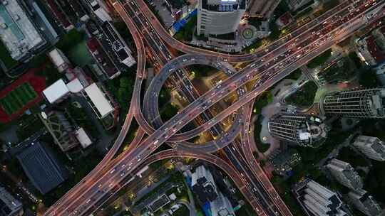 上海_鲁班路立交桥_城市建筑群_夜景航拍