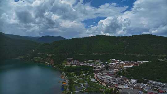 丽江泸沽湖风景HDR航拍