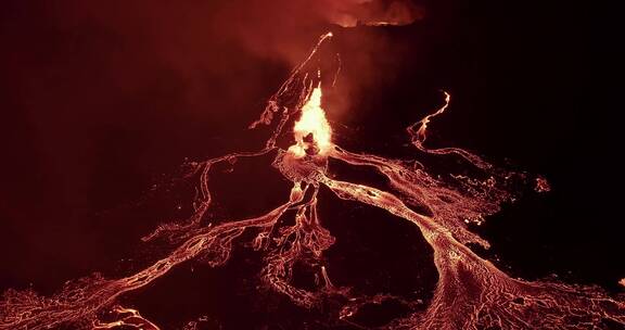 航拍火山熔岩流动