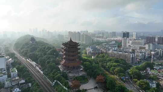 武汉黄鹤楼航拍城市风景地标武昌区建筑风光