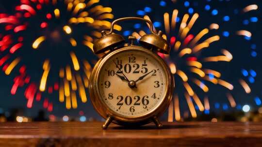新年烟花前的2026年闹钟
