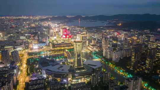 浙江环球中心夜景航拍延时4K